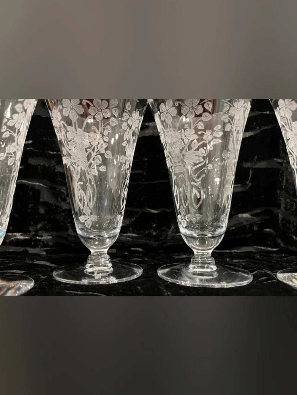 Vintage 1930s Morgantown Baden Etched Crystal Footed Tumblers - Set of 4 (1930s)